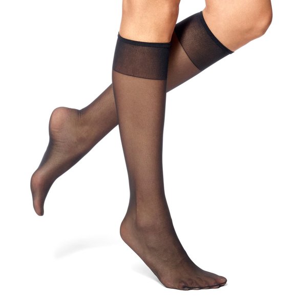 No Nonsense Black Knee High Pantyhose 8 Pair Value Pack Size M/L - Picture 1 of 4